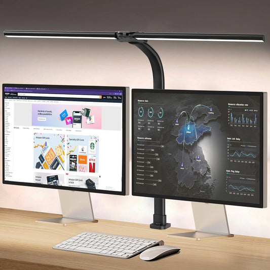 AKRRYR LED Desk Lamp for Home Office, Double Head 24W with Base, Architect Light 5 Lighting Brightness Flexible Gooseneck Table Reading Study, Black