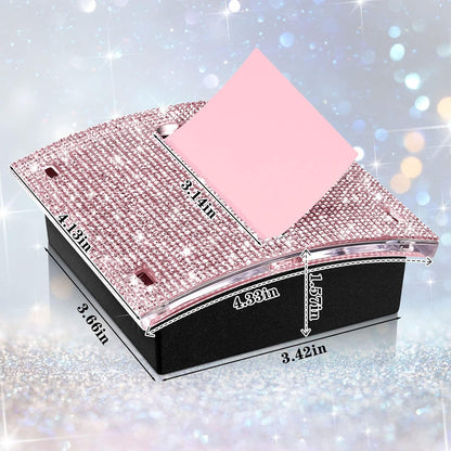 Eersida Rhinestone Self Stick Note Pad Holders 4 x 4 Inches Pink Cute Note Holder Sticky Dispenser Bling Memo Stick Dispenser for Office Employee Coworkers Gifts Home Desk Supplies