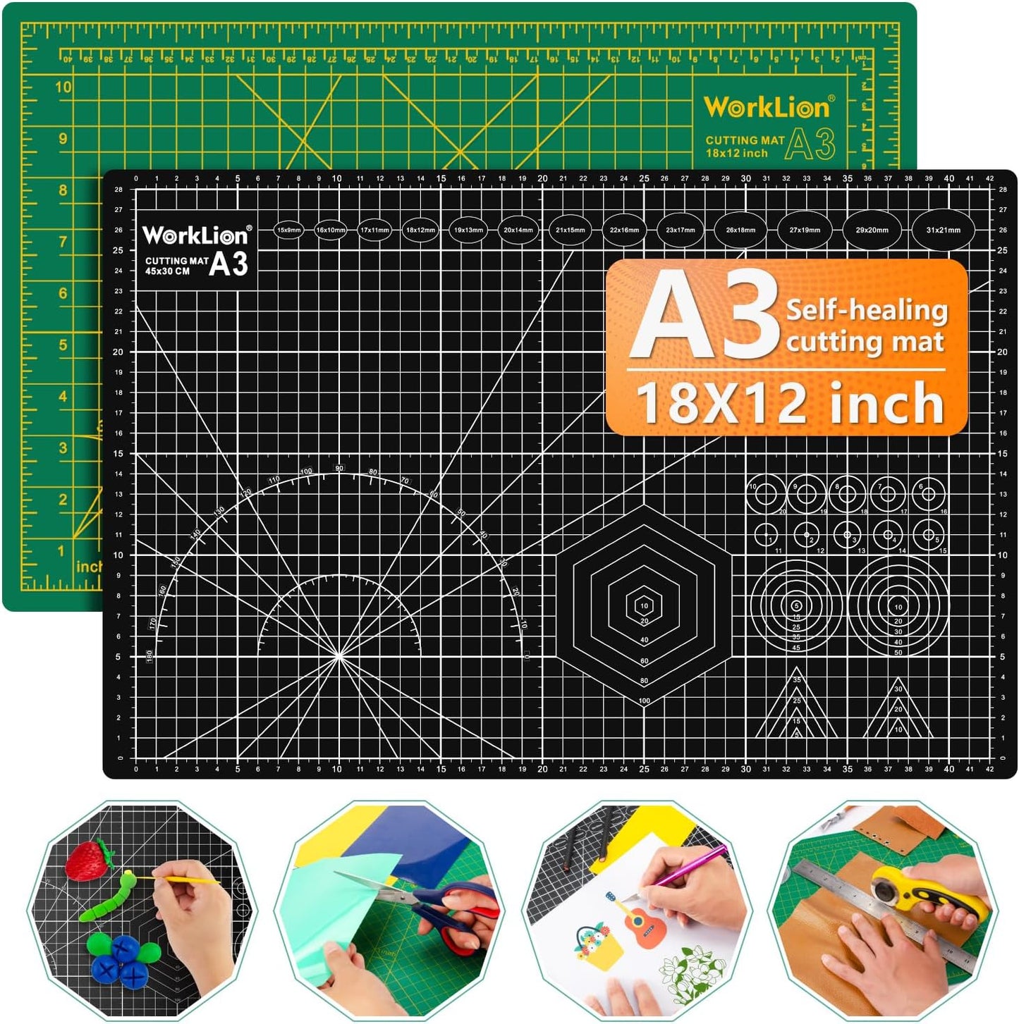 Worklion Self Healing Cutting Mat for Craft-Thickened 18inch x 12inch fabric sewing mat for quilting,rotary cutting, nonslip