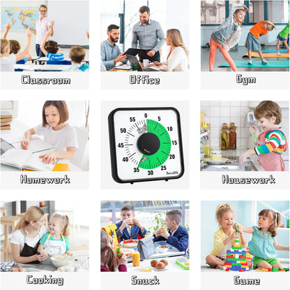 Secura Home 60-Minute Visual Timer, 7.5 Inch Oversize Countdown Timer Clock for Kids and Adults, Durable Mechanical Time Management Tool with Magnetic Backing （Dark Green）