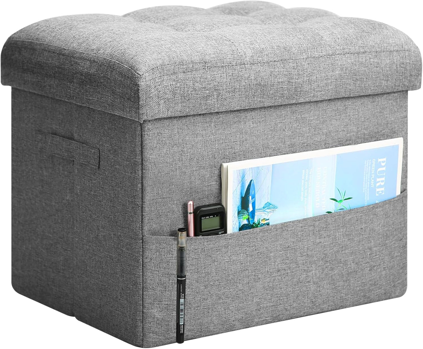 Storage Ottoman with Extra Thick Foam Padded Seat, Foldable Foot Rest Stool with Linen Fabric, 43L Ottoman with Storage Bench for Bedroom Living Room, Holds Up to 300lbs, 17x13x13in, Dark Gray