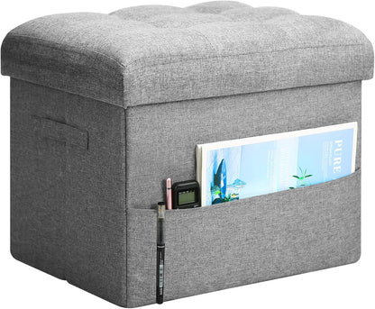 Storage Ottoman with Extra Thick Foam Padded Seat, Foldable Foot Rest Stool with Linen Fabric, 43L Ottoman with Storage Bench for Bedroom Living Room, Holds Up to 300lbs, 17x13x13in, Dark Gray