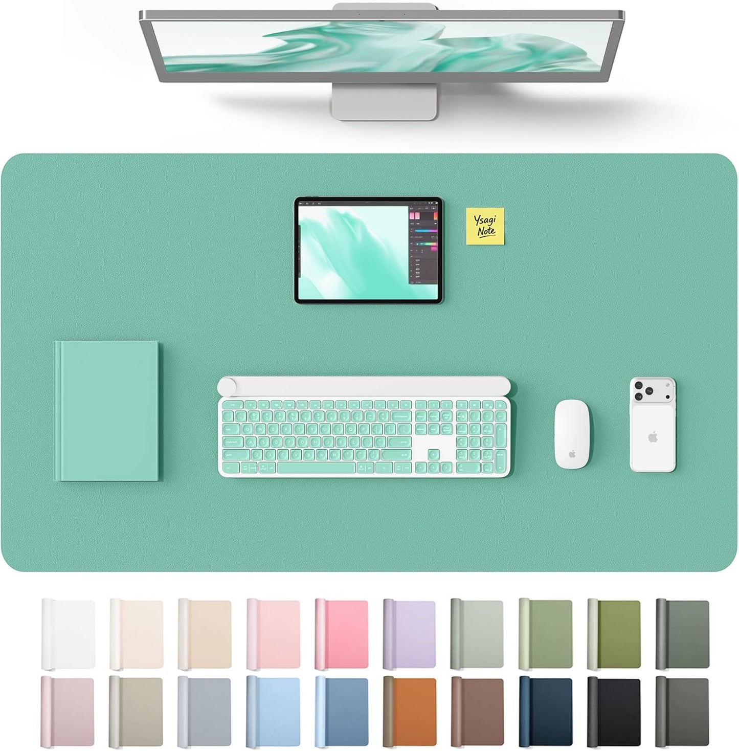 YSAGi Leather Desk Pad Protector, Large Mouse Pad, Non-Slip PU Leather Desk Blotter, Waterproof Writing Pad for Office and Home (31.5" x 15.8", Eggshell) - Colors A