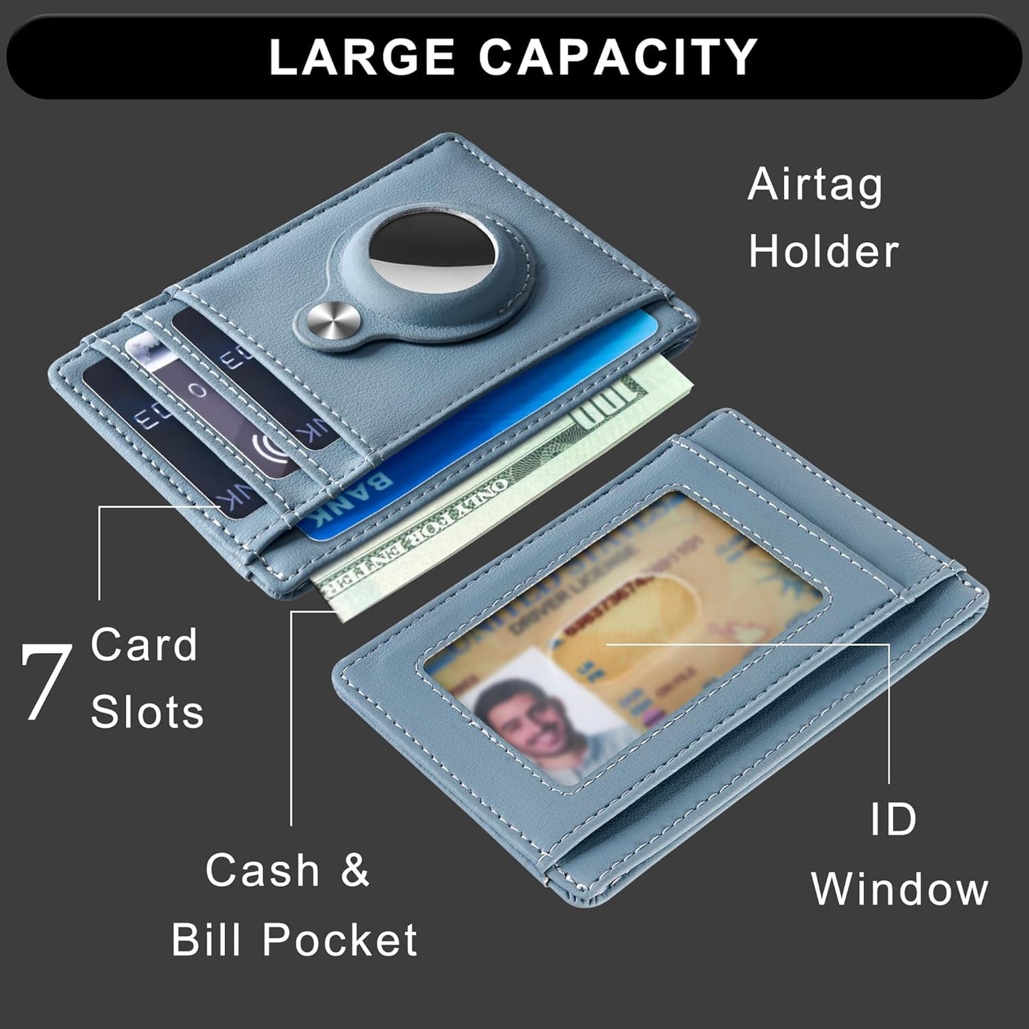 Slim Minimalist Front Pocket Air Tag Wallet, RFID Blocking Card Holder Wallet with Airtag Holder