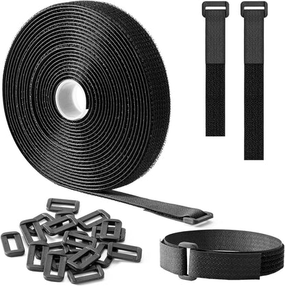 Trilancer 0.8''x 32Ft Reusable Cable Ties, Adjustable Hook and Loop Straps with 50 Buckles, Cut to Length, Ideal for Wire Management, Cord Organizer, and Cable Straps, Black