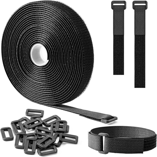 Trilancer 0.8''x 32Ft Reusable Cable Ties, Adjustable Hook and Loop Straps with 50 Buckles, Cut to Length, Ideal for Wire Management, Cord Organizer, and Cable Straps, Black