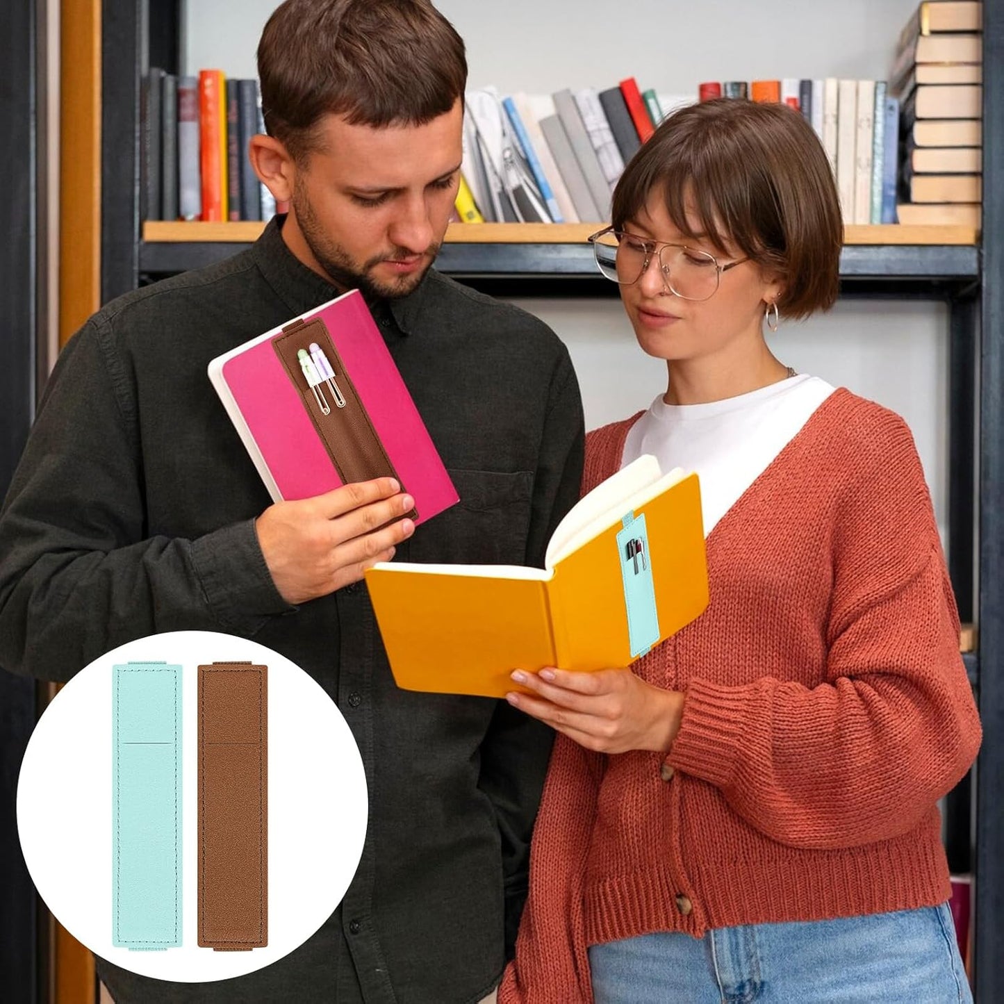 Tokusatsu 2 Pack Adjustable Elastic Pen Holder for Notebook, PU Leather Pencil Pouch with Stretchable Band, Fits Journals, Binders, Planners, Books, Portable Pen Sleeve Pouch, Off-White