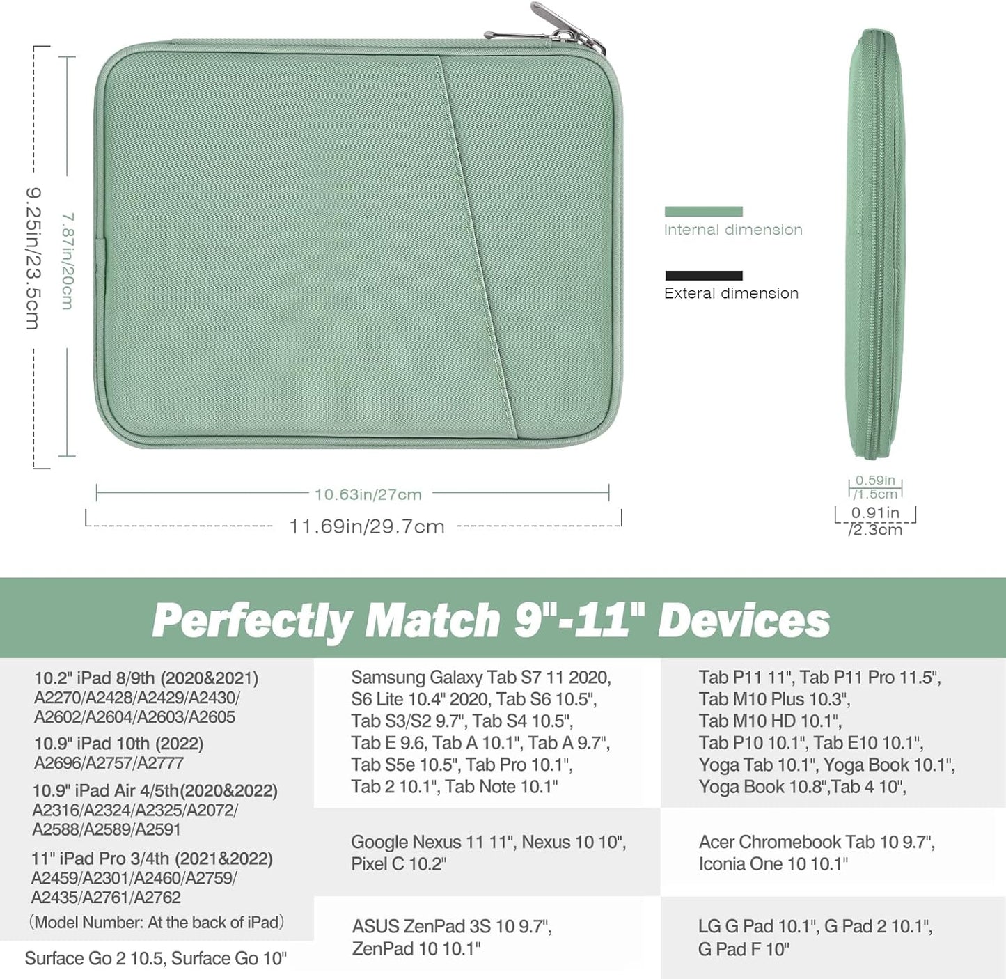 MoKo 9-11 Inch Tablet Sleeve Case, Fits New 11inch iPad Air M4/Pro M5, iPad A16 11", i-Pad 10/9/8/7th/Air 5/4th 10.9"/10.2", Tab S9/S8 11", Protective Bag Carrying Case with Pocket, Dark Gray