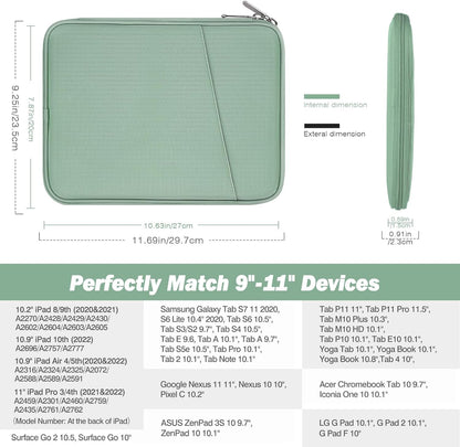 MoKo 9-11 Inch Tablet Sleeve Case, Fits New 11inch iPad Air M4/Pro M5, iPad A16 11", i-Pad 10/9/8/7th/Air 5/4th 10.9"/10.2", Tab S9/S8 11", Protective Bag Carrying Case with Pocket, Dark Gray