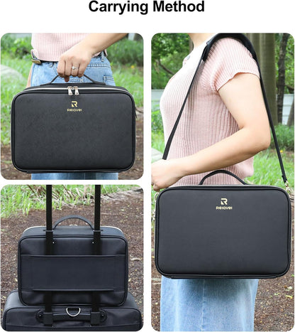 Relavel Travel Makeup Bag With LED Mirror, Cosmetic Train Case with Light up Mirror, Portable Makeup Artist Organizer Bag with Adjustable Dividers, Makeup Brush Holder Storage, Black