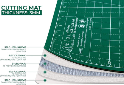 Elan Cutting Mat 36x72 Green, Extra Large Self Healing Cutting Mat 36 x 72 Inch, 5-Ply Craft Board Green, Hobby Board for Sewing and Quilting