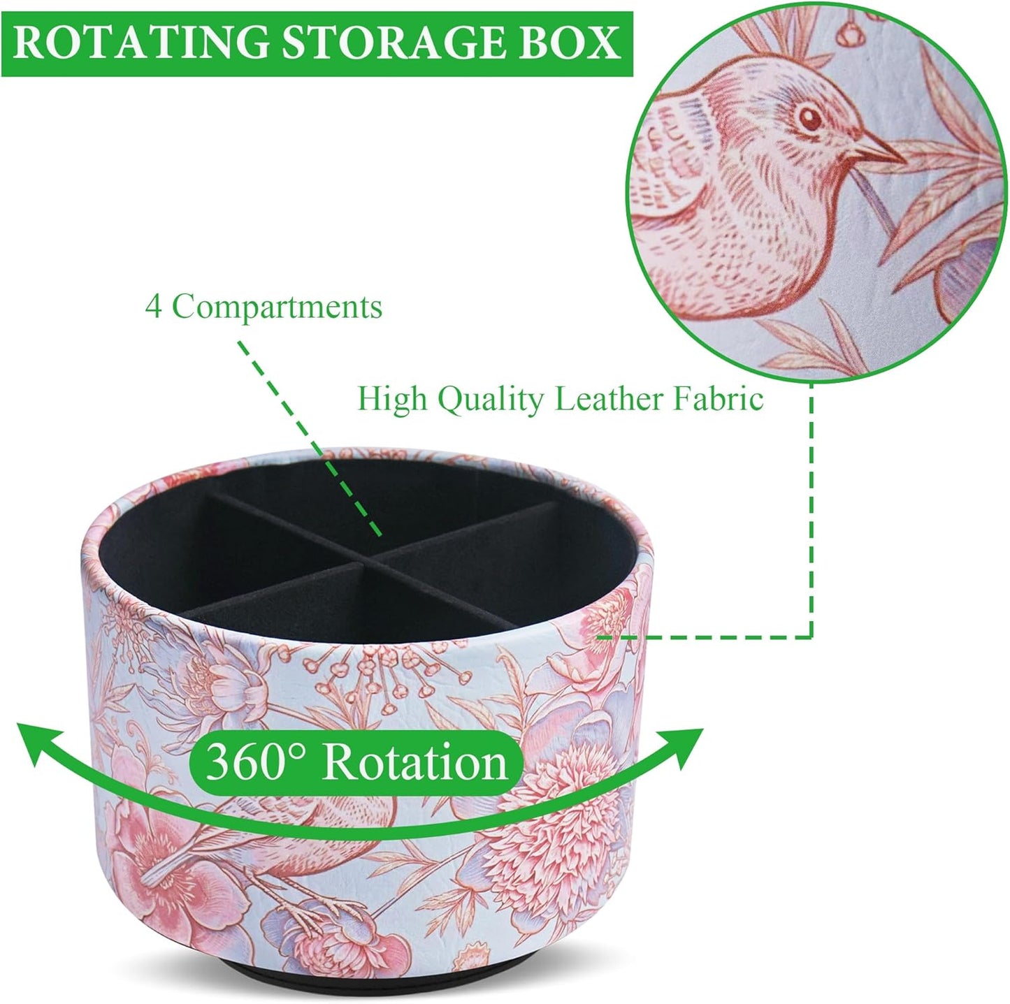 Round Leather Art Supply Organizer,Remote Control Holder,360 Degree Rotating,Multi-Functional Pencil Holder,4 Compartments Desktop Stationary Organizer(1-Fractal Flower) | Round - Colors B