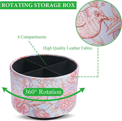 Round Leather Art Supply Organizer,Remote Control Holder,360 Degree Rotating,Multi-Functional Pencil Holder,4 Compartments Desktop Stationary Organizer(1-Fractal Flower) | Round - Colors B