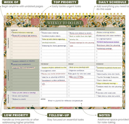 Weekly To Do List Notepad with 52 Undated Sheets（8.5"×11"）- Undated Weekly Planner Notepad for Office Desk Accessories and Supplies - Midnight Lilac