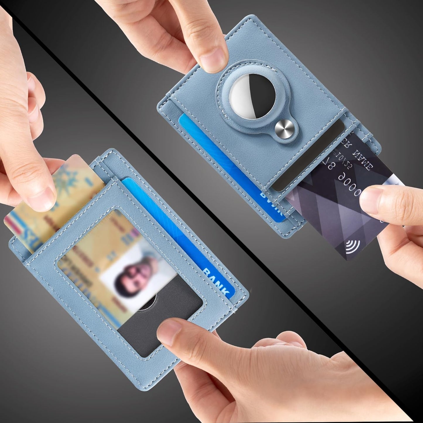 Slim Minimalist Front Pocket Air Tag Wallet, RFID Blocking Card Holder Wallet with Airtag Holder