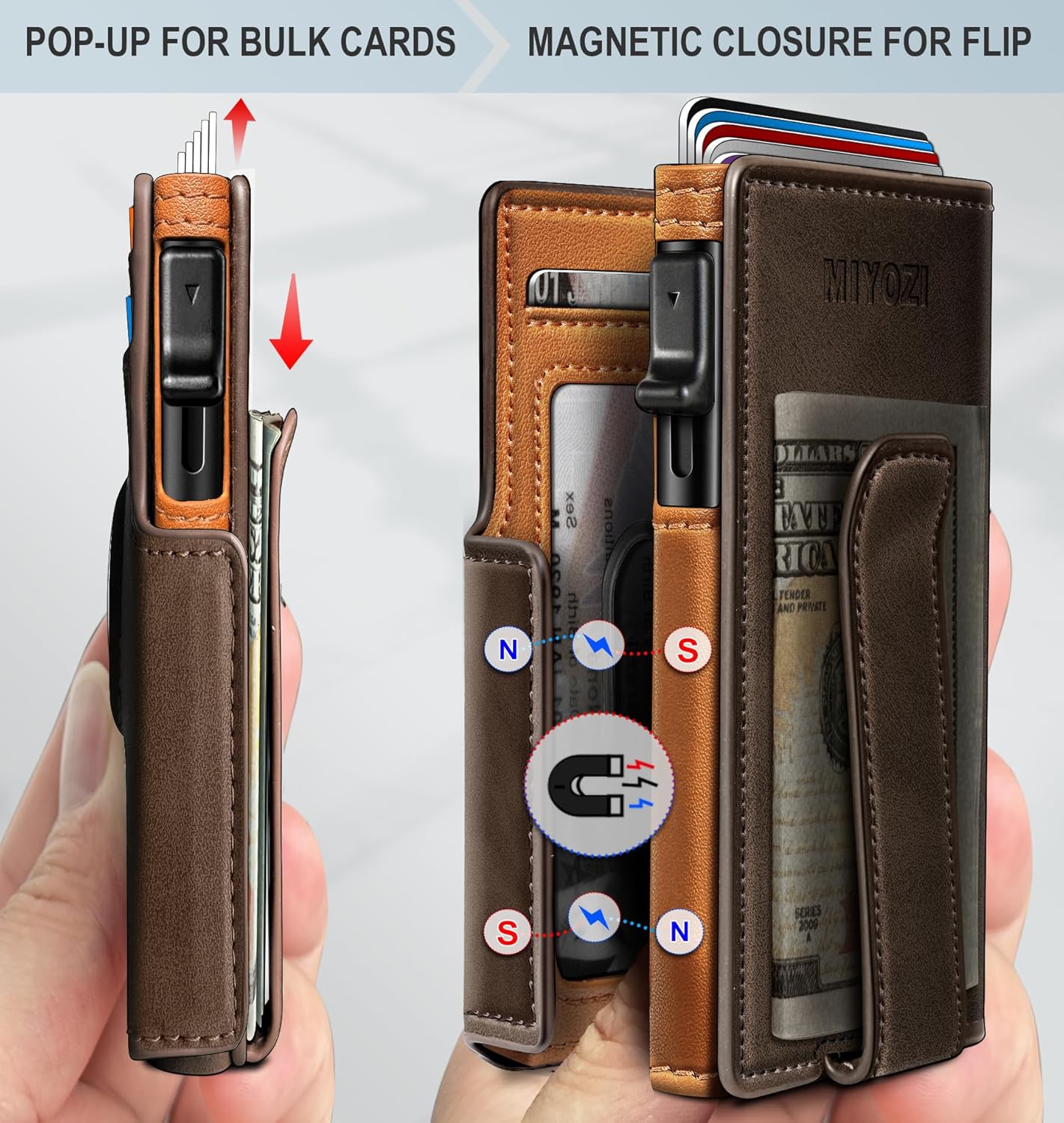 miyozi Airtag Wallet for Men,with Money Clip 10 Cards Metal Case Smart Slim Pop Up Credit Card Holder Flip with Magnetic Closure RFID Blocking wallet with Gift Box