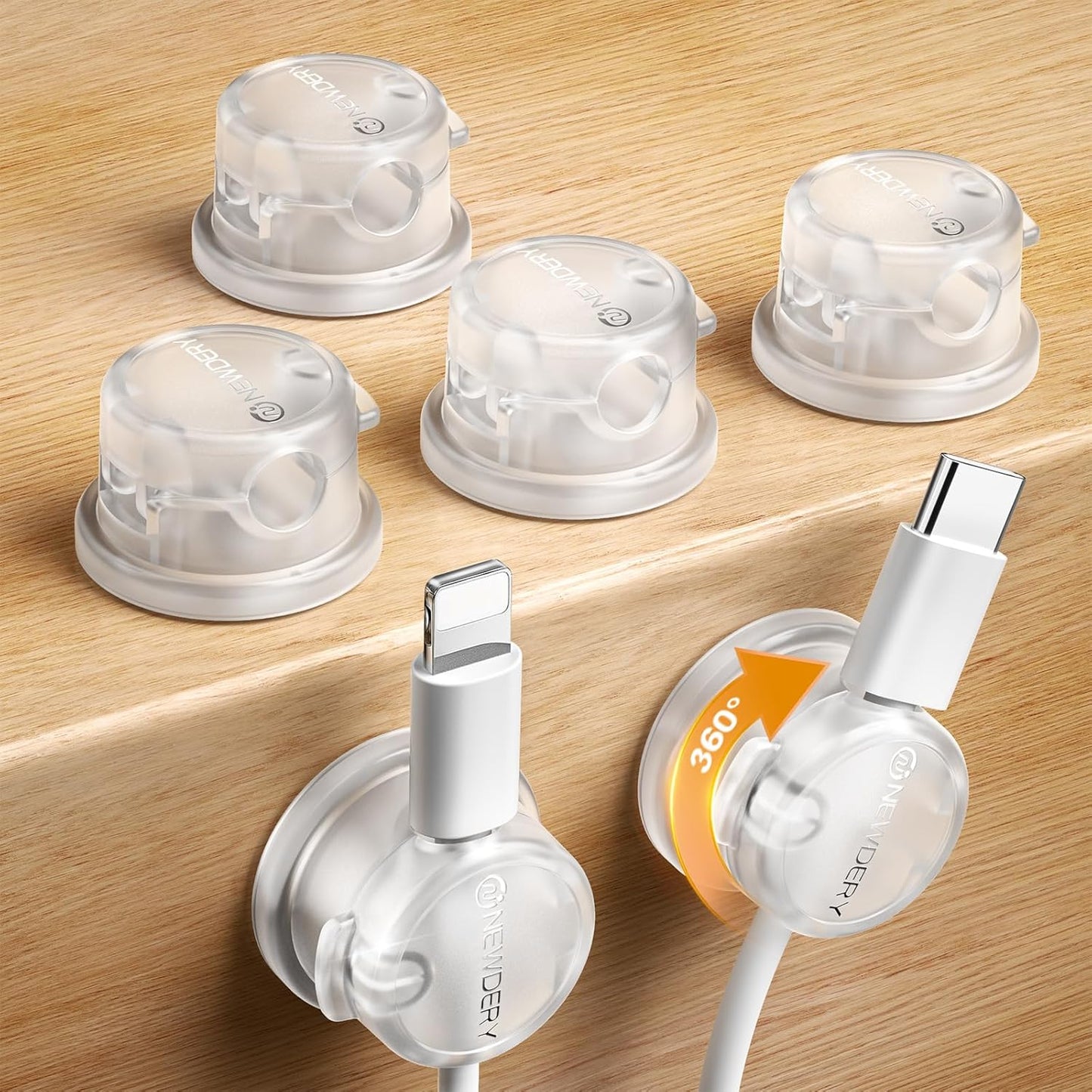 NEWDERY Magnetic Cord Organizer | 10 Pack Cable Clips with 360° Swivel & 1s Lock | Charging Cord Holder for Desk, Nightstand | Perfect Cable Management for Home Office & Gaming Setup- Clear
