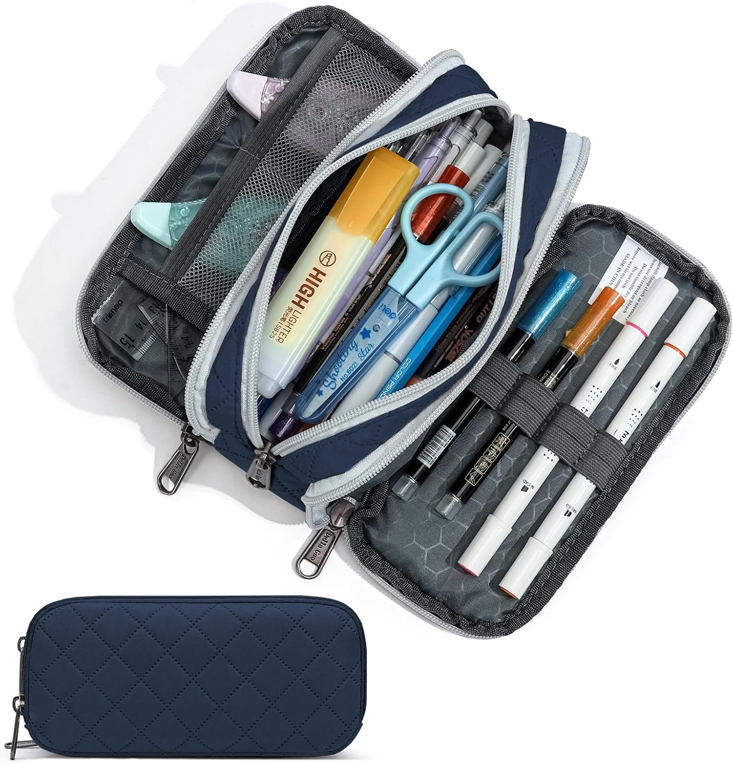 Della Gao Large Pencil Case, Big Capacity Pencil Pouch with 2 Compartments, Office Pencil Bag with Zipper, Big Pen Case for Adults (01-Black)
