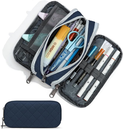 Della Gao Large Pencil Case, Big Capacity Pencil Pouch with 2 Compartments, Office Pencil Bag with Zipper, Big Pen Case for Adults (01-Black)
