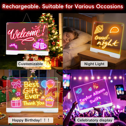 16-Inch Rechargeable Doodle Glow LED Note Board, 7-Color Light Modes, Neon Art Dry Erase Light Up Drawing Pad with Built-in Stand, Sketching Gift Toy for Kids/Girls/Teens, 5 Markers & Tracing Book