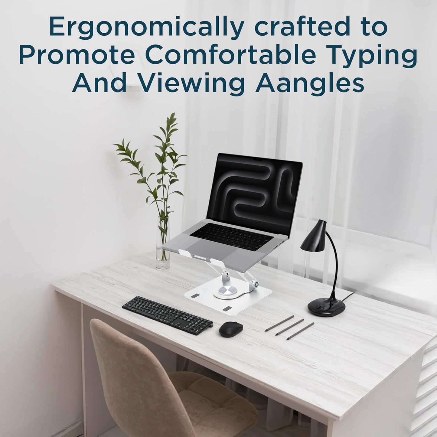 Uncaged Ergonomics Swivel Laptop Stand for Desk, Adjustable Computer iPad Stand for Desk w/ 360 Rotation, Portable Laptop Holder for Home Office Ergonomic Supplies