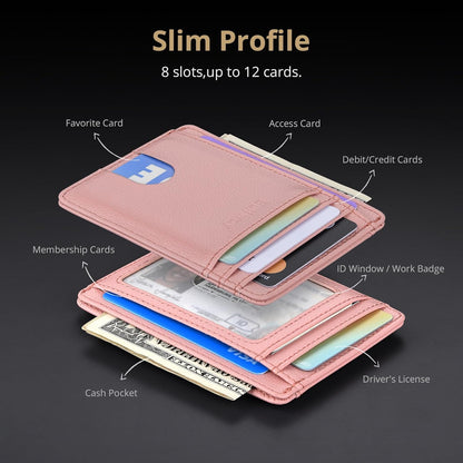Buffway Slim Minimalist Front Pocket RFID Blocking Leather Wallets for Men and Women - Carbon Fiber Black - Colors B