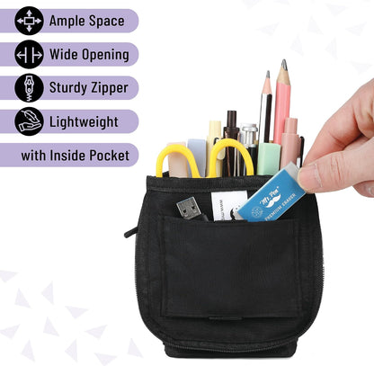 Mr. Pen- Standing Pencil Case Pouch, Sit & Lay Mesh-View Design, Black & Gray, Interior Pocket & 2 Elastic Binder Loops, Cute Pencil Case for Girls and Boys