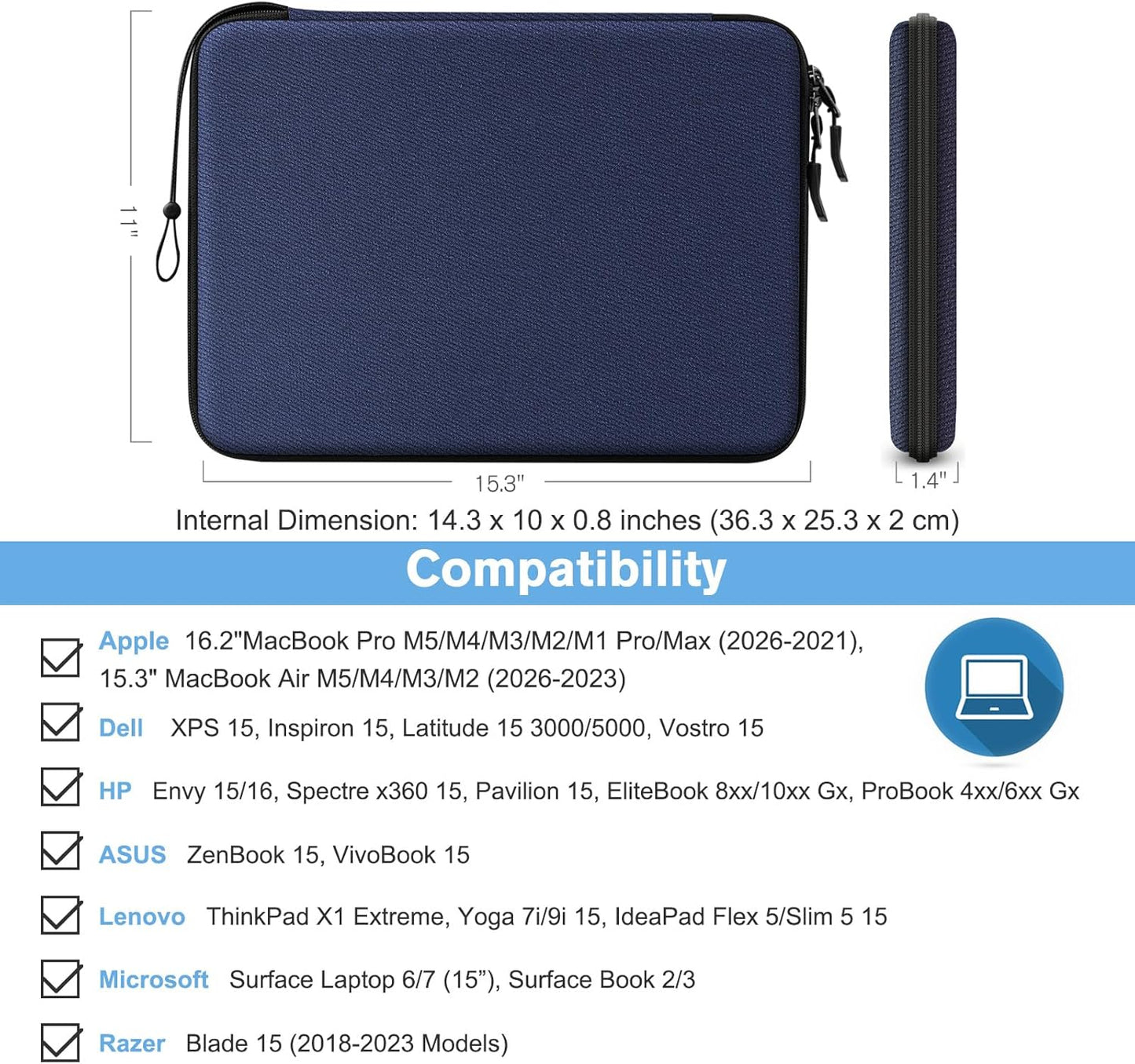 FINPAC Hard Laptop Sleeve Case for MacBook Neo A18 Pro,13 inch MacBook Air 2026 M5/M4/M3/M2/M1,14 inch MacBook Pro 2026 M5/M4/M3/M2 Pro/Max,Waterproof Case for Dell,Surface Laptop,HP,Acer,Black | Hard