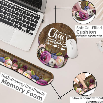 Mouse Pad with Wrist Support, Ergonomic Gel Mouse Pad Beautiful Flowers,Pink Hyacinths on Wood Panel，Non-Slip Durable, Memory Foam Keyboard Wrist Rest, Suitable for Office Typing Games