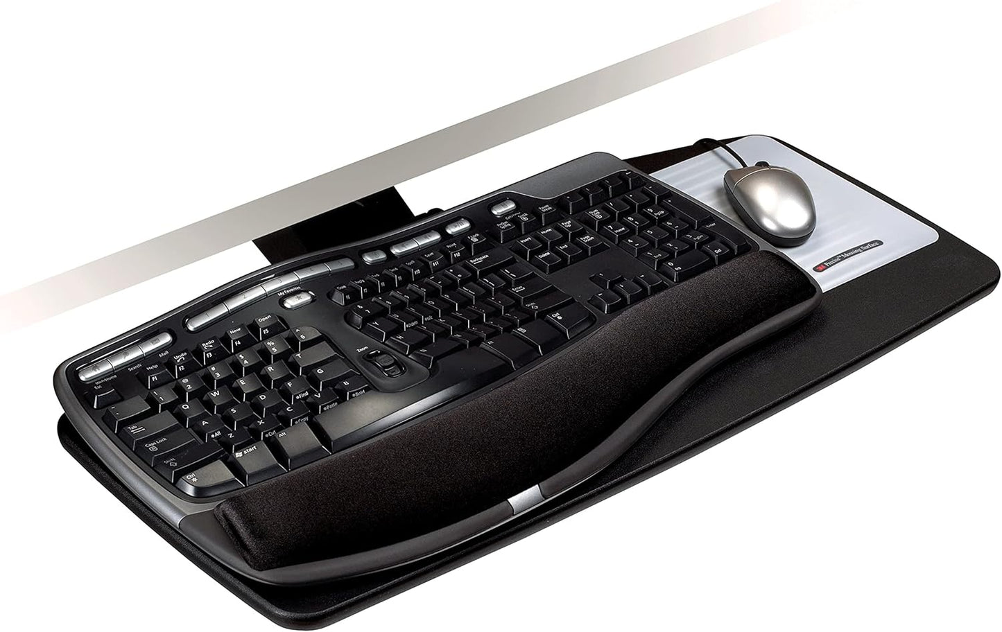 3M Keyboard Tray, Just Lift To Adjust Height And Tilt, Sturdy Tray Includes Gel Wrist Rest And Precise Mouse Pad, Swivels Side To Side And Stores Under Desk, 23" Track, Black (AKT90LE)