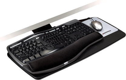 3M Keyboard Tray, Just Lift To Adjust Height And Tilt, Sturdy Tray Includes Gel Wrist Rest And Precise Mouse Pad, Swivels Side To Side And Stores Under Desk, 23" Track, Black (AKT90LE)