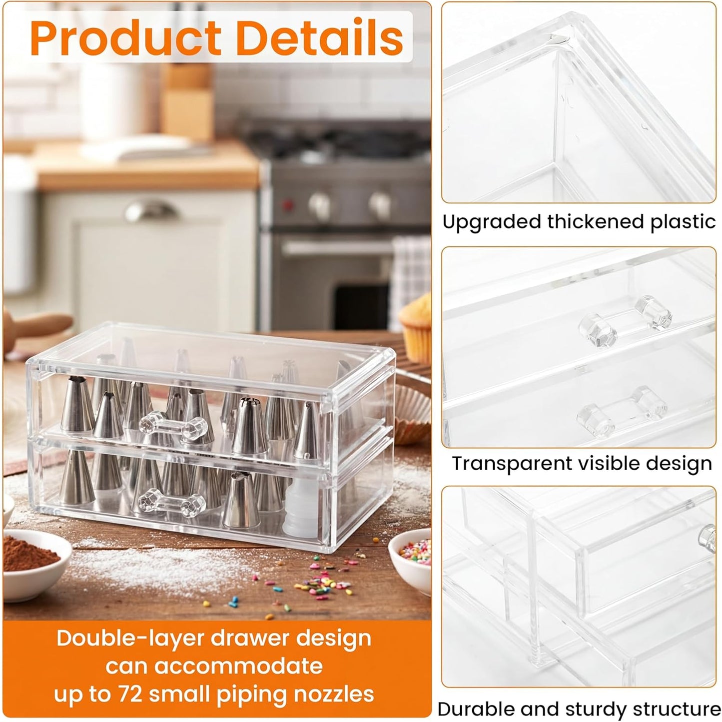 Acrylic Makeup Organizer 2 Drawer Transparent Makeup Storage Box with DIY Flower Nails Tips Jewelry Cosmetic Organizer Dustproof Drawer for Bedroom, Bathroom, Countertop Dresser 7.5 x 4.72 x 3.9 Inch