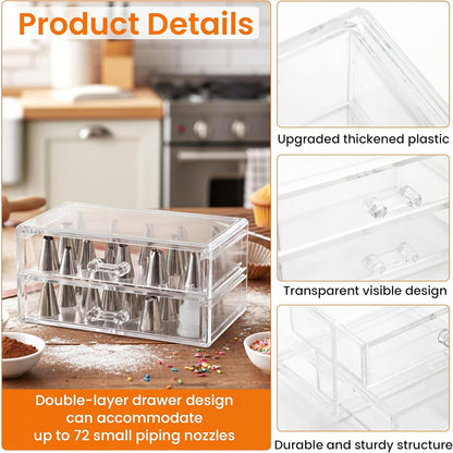 Acrylic Makeup Organizer 2 Drawer Transparent Makeup Storage Box with DIY Flower Nails Tips Jewelry Cosmetic Organizer Dustproof Drawer for Bedroom, Bathroom, Countertop Dresser 7.5 x 4.72 x 3.9 Inch