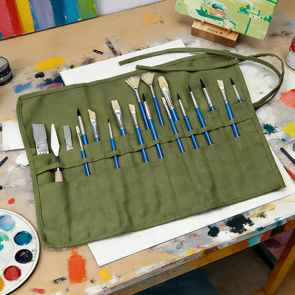 Paint Brush Holder, 22 Slots Premium Canvas Brush Organizer, Roll-Up Travel Brush Case for Watercolor, Acrylic, Oil Brushes & Art Supplies (Army Green)