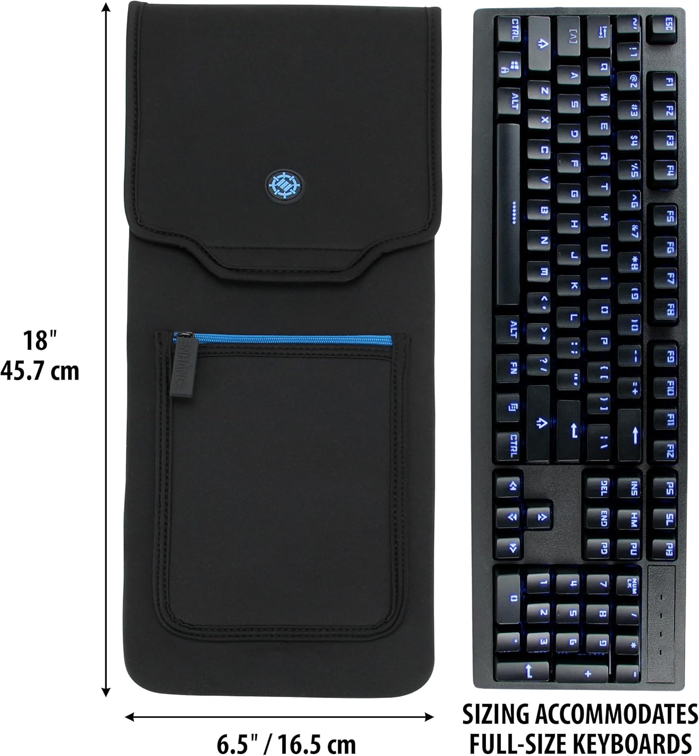 ENHANCE Keyboard Sleeve Travel Case for TKL Tenkeyless Compact Tournament eSports Gaming Keyboards (up to 15 Inches) - Rugged Neoprene Construction , Zipper Mouse Storage and Cable Storage Pouch