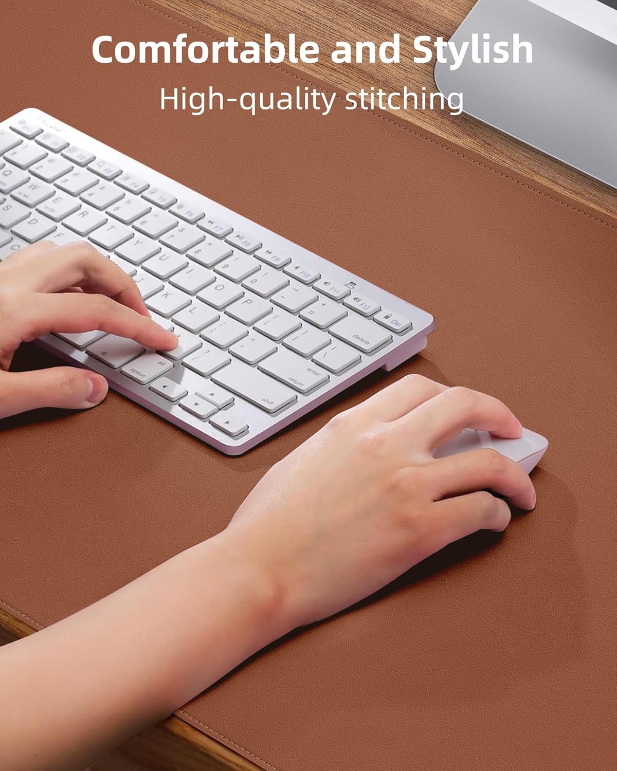 AFIING Desk Pad Protector 23.6" x 13.7" - Non-Slip Waterproof PU Leather Desk Mat for Mouse, Keyboard, Laptop, Office and Home Workspace (Beige)