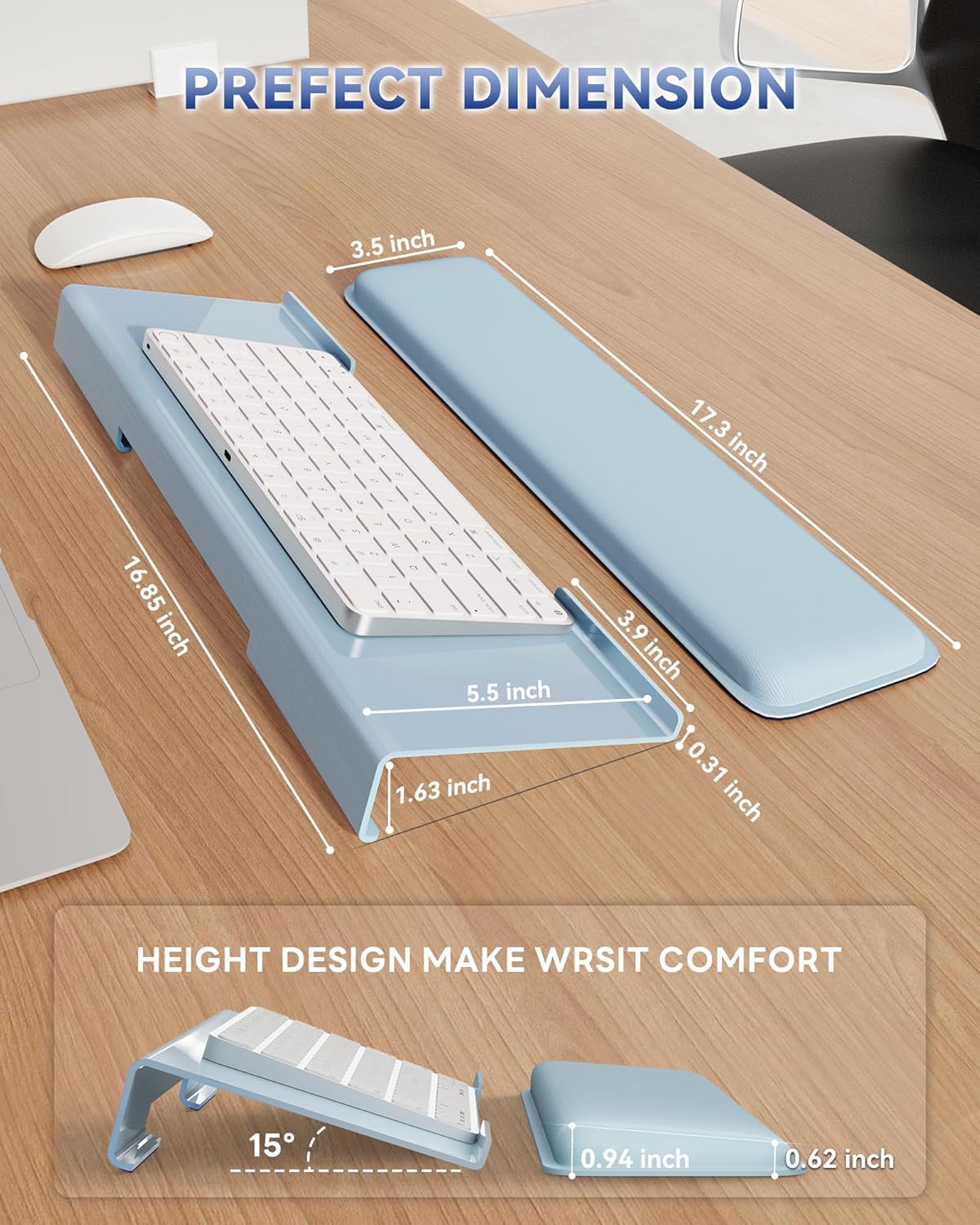 Laborio Computer Keyboard Stand for Desktop, Keyboard Riser Wrist Rest Holder for Easy Typing, Office Desk, Home, School Accessories(Coffee)
