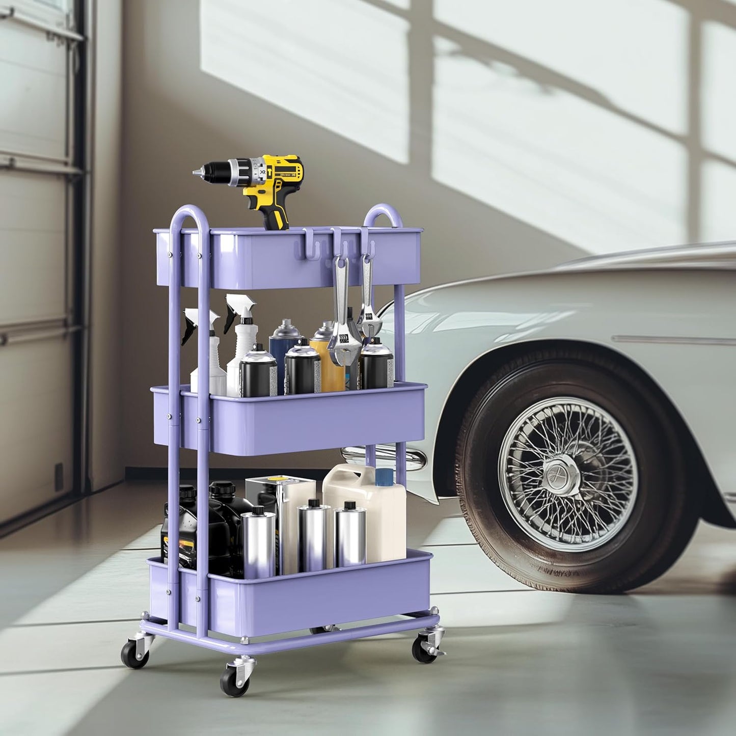Simple Houseware 3-Tier Heavy Duty Metal Utility Rolling Cart, White