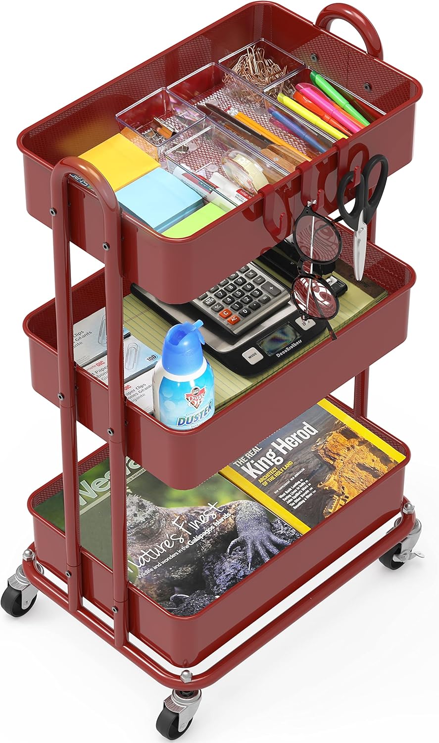 Simple Houseware 3-Tier Heavy Duty Metal Utility Rolling Cart, White