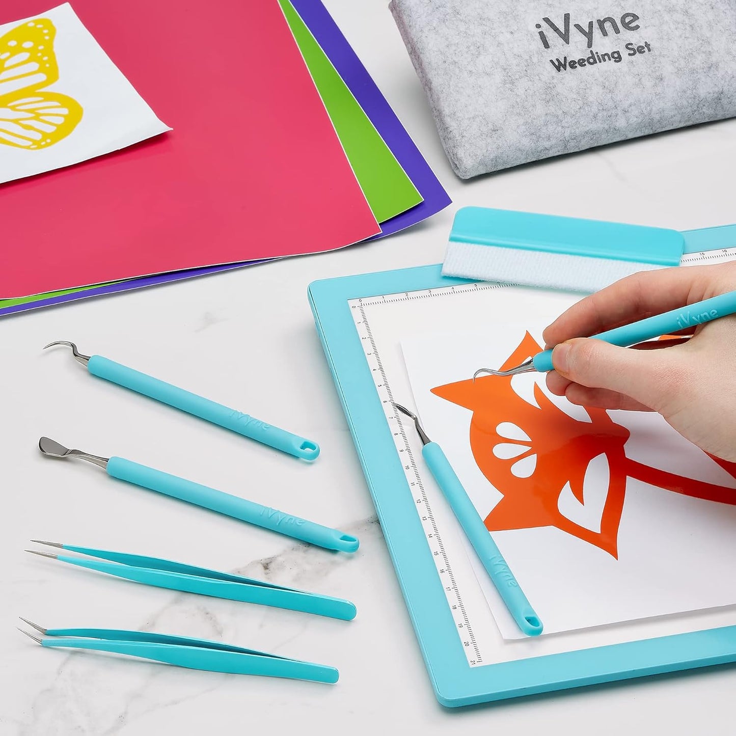 iVyne Complete Set Rechargeable A4 Light Pad, Weeding Tools for Vinyl, Scrap Collector for Cricut and Silhouette Machines for Every Tracing, Drawing Projects (Green)