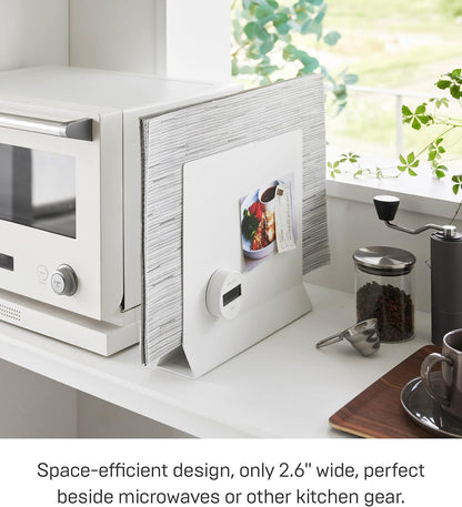 Yamazaki 1999 Placemat Stand, White, Approx. W11.8 x D2.6 x H10.4 inches (30 x 6.5 x 26.5 cm), Tower Placemat Storage, Tray Storage, Round Compatible