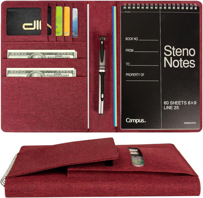 Journal Cover for Rocketbook Flip | 6"x9" Steno Pad Holder & Top Spiral Notebook Cover | Waterproof Folio with Pen Loop & File Pocket for A5, Executive Size Notebooks (Black)