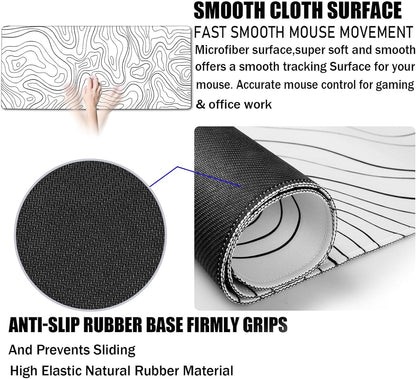 31.5" x 15.7" Waterproof Fabric Desk Pad, Rubber Anti-Slip Base, Stitched Edges No Curling, Fits Laptop Keyboard and Mouse, Smooth Office Mat Large Mouse Pad for Work Game, Black