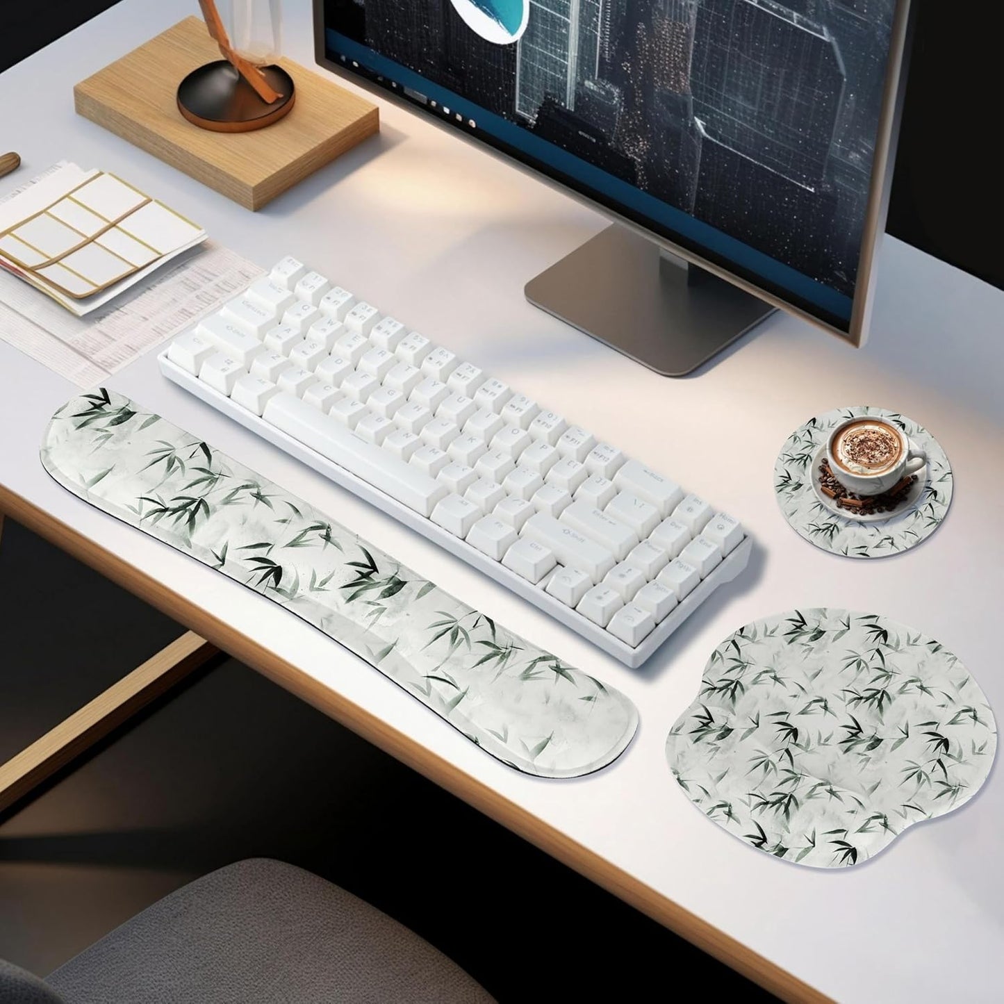 RICHEN Keyboard Wrist Rest and Mouse Pad with Wrist Support, Memory Foam Set for Gaming and Office, Comfortable & Lightweight for Easy Typing & Pain Relief (White Butterflies)