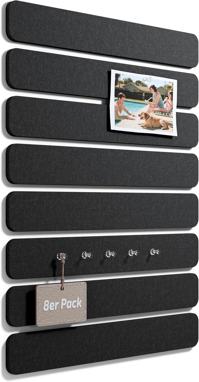 Fluxynara Cork Board Alternative Felt Strip Board 8-Pack 13"x2", Office Pin Board with 50 Push Pins, Adhesive Install for Bedroom Door & Home Office(Linen Dusk)