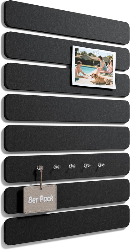 Fluxynara Cork Board Alternative Felt Strip Board 8-Pack 13"x2", Office Pin Board with 50 Push Pins, Adhesive Install for Bedroom Door & Home Office(Linen Dusk)