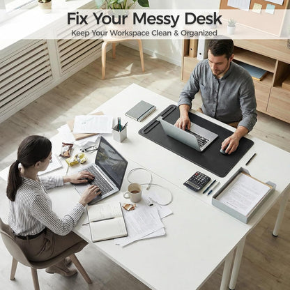 Desk Mat – Double-Sided Vegan Leather & Felt | Built-In Magnetic Cable Organizer & File Storage | Premium Workspace Pad for Office, Gaming & Creative Professionals-（Brown）