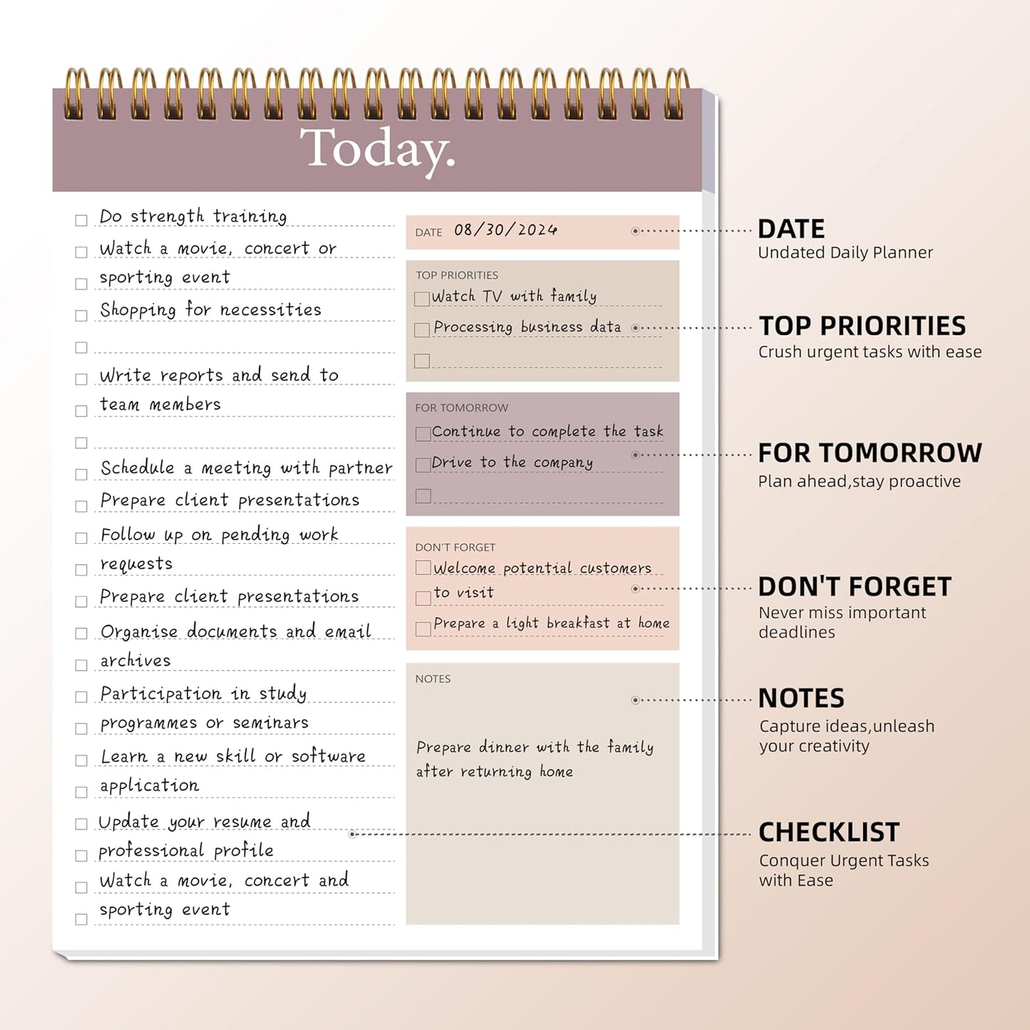 104 Pgs To Do List Notepad - Daily Planner Notepad Undated 52 Duplex-Printed Undated Sheets Tear Off, 6.5" x 9.8" Checklist Productivity Organizer with Hourly Schedule for Tasks