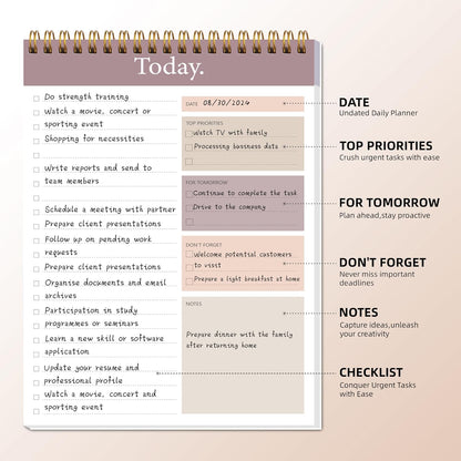 104 Pgs To Do List Notepad - Daily Planner Notepad Undated 52 Duplex-Printed Undated Sheets Tear Off, 6.5" x 9.8" Checklist Productivity Organizer with Hourly Schedule for Tasks