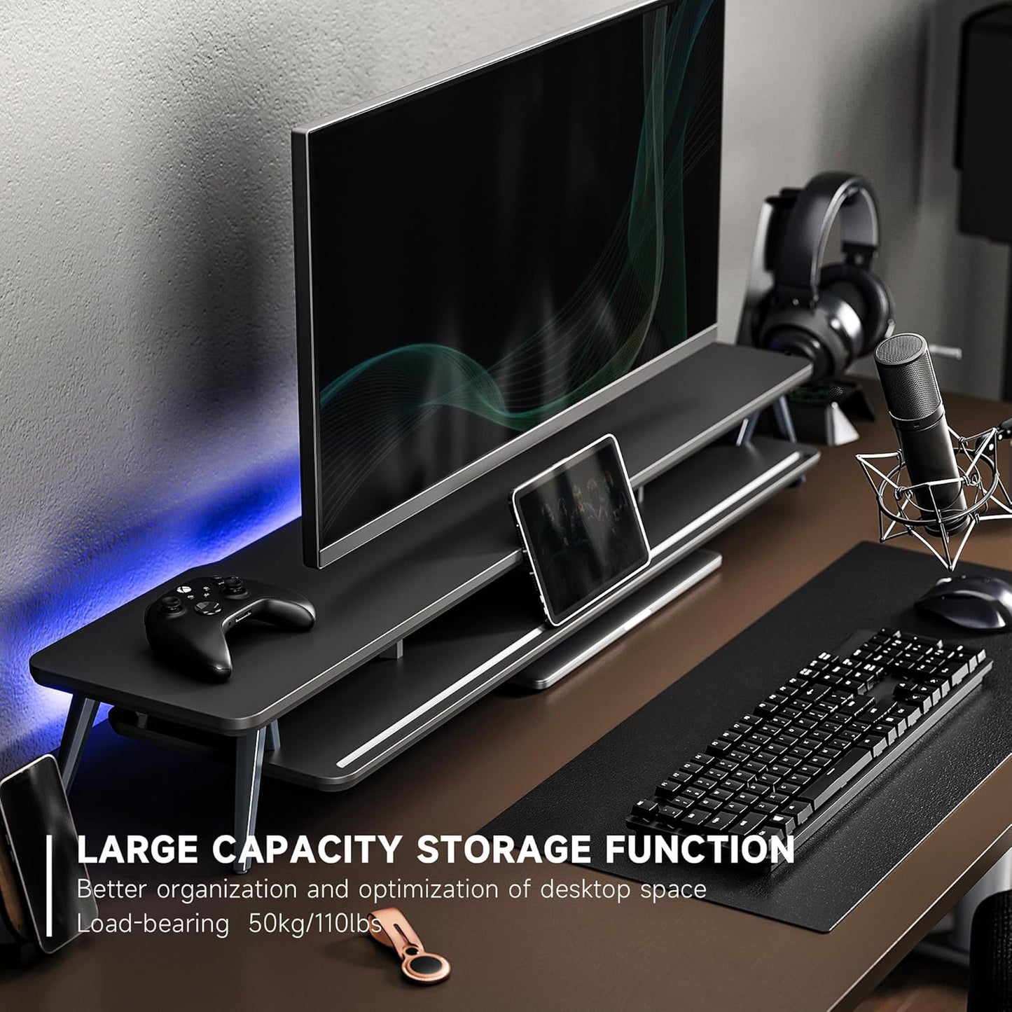 Fenge Dual Monitor Stand, Monitor Stands Riser for 2 monitors, 42.5 Inch Wood Desk Shelf with Storage Organizer and Cable Management for Office Desk Accessories